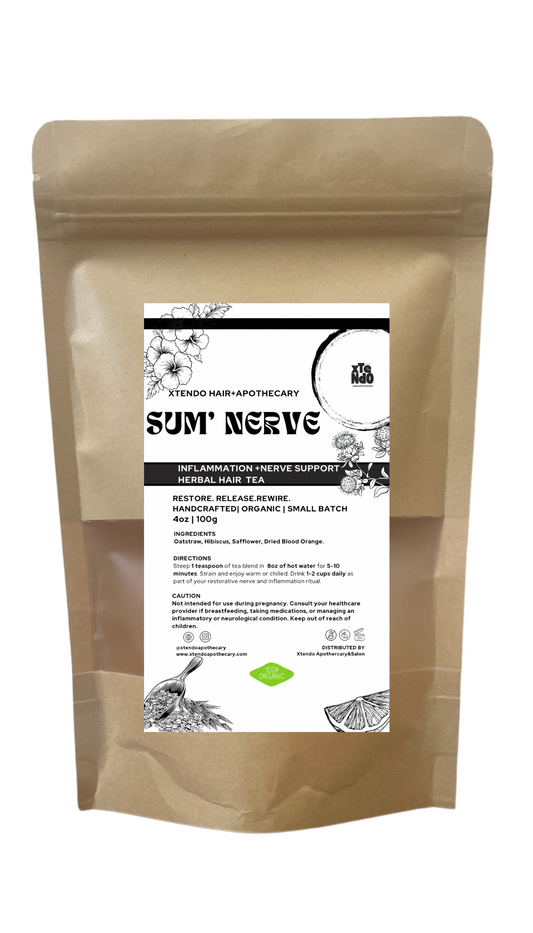 SUM NERVE

Nerve Support + Herbal Inflammation Relief Tea
Trichologist-Formulated | Hair & Scalp Wellness from Within